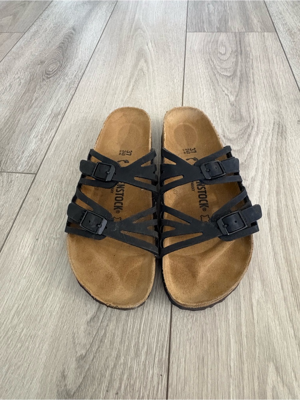 Birkenstock Granada Black Strappy Sandals Buckle Cut-Out Women's EU 37/6